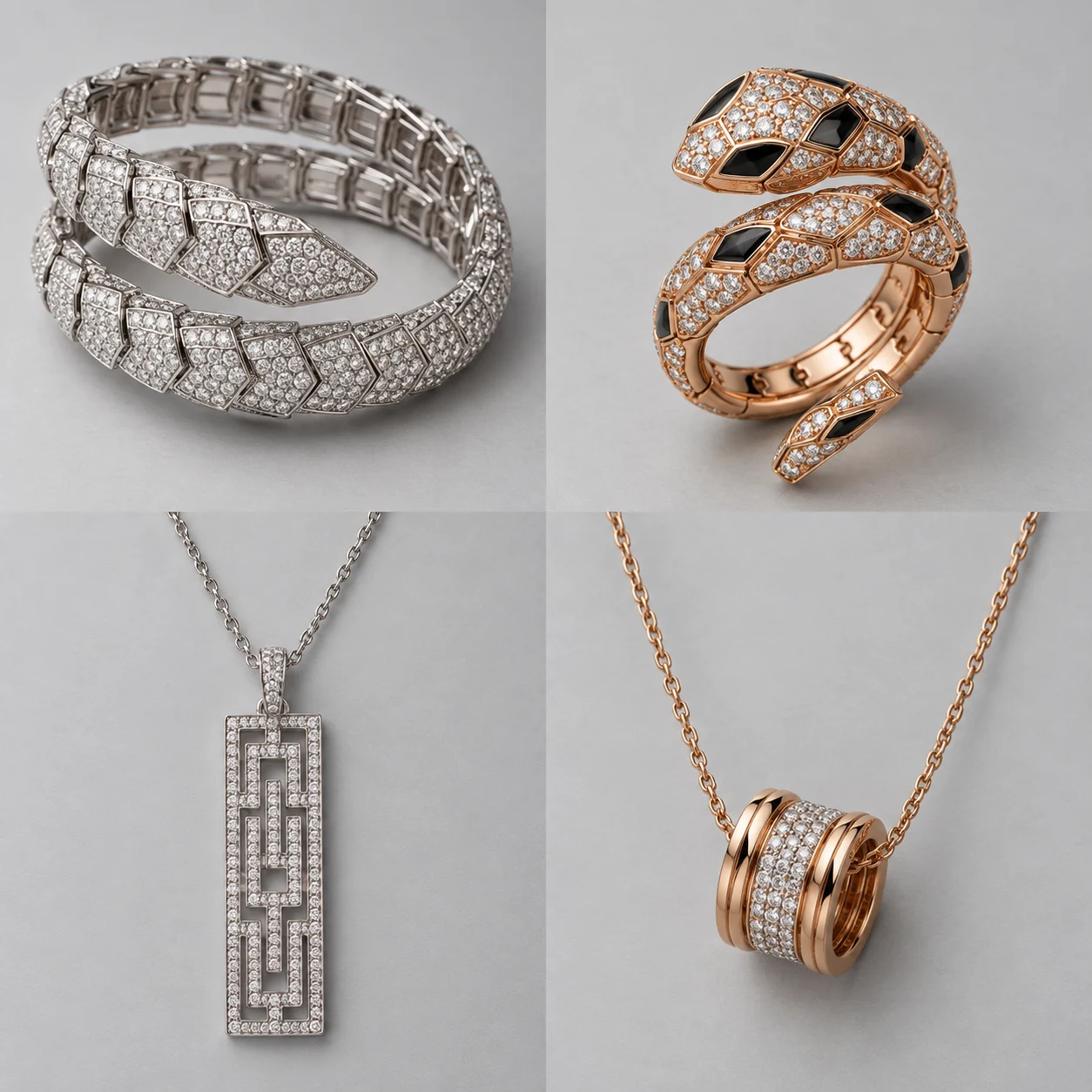 Illustration IA : interprétation d’un collier, Or rose, diamants, pas une photo de la référence