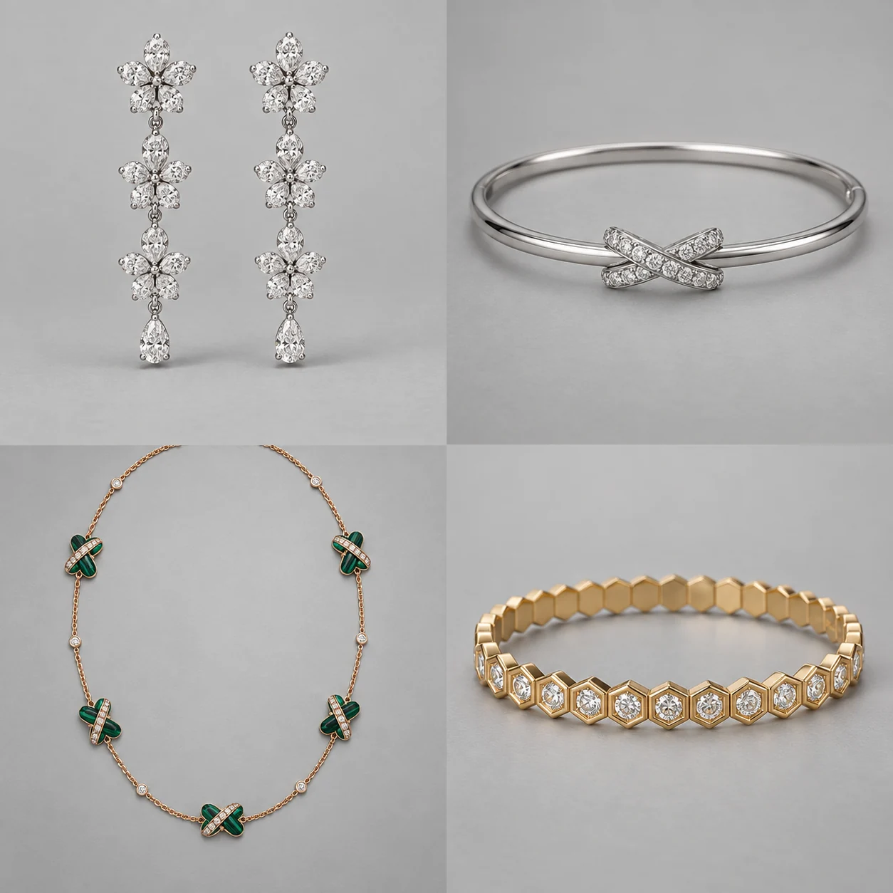Illustration IA : interprétation d’un boucles d’oreilles, Or blanc, diamants, pas une photo de la référence